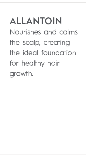 Allantoin Nourishes and calms the scalp, creating the ideal foundation for healthy hair growth